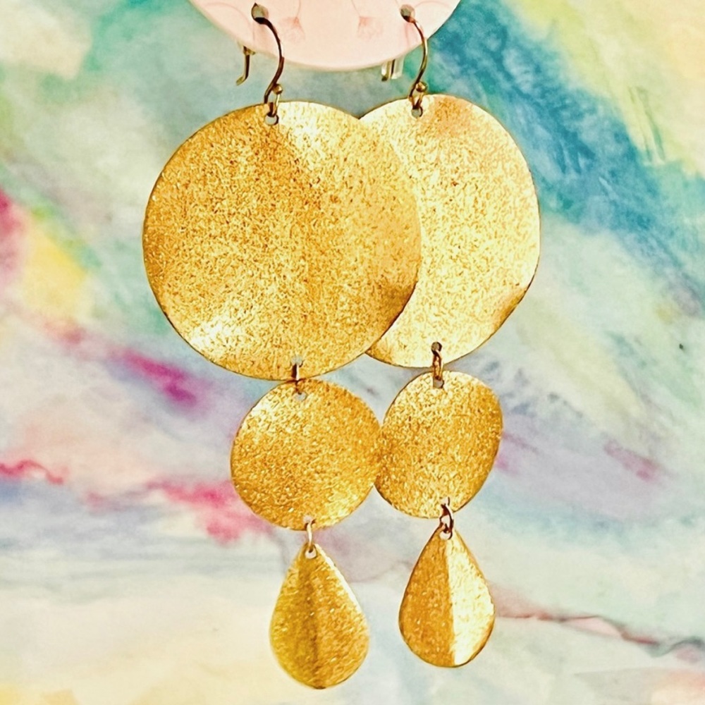 πΊπHPππΊ NWT Anthropologie Serefina Gold Disk Chandeliers - Picture 14 of 15